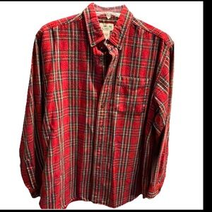 LL Bean RED PLAID green Blue Yellow Flannel Shirt Button Up Mens LG Reg Cotton